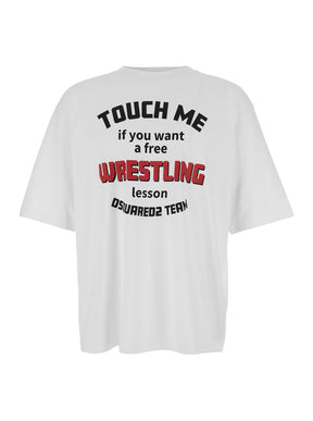 Dsquared2 White Crewneck T-Shirt with Print on the Front in Cotton Man