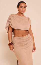 Shape Stone Faux Suede Cowl Drape Top