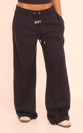 PRETTYLITTLETHING Black Tab  Wide Leg Joggers