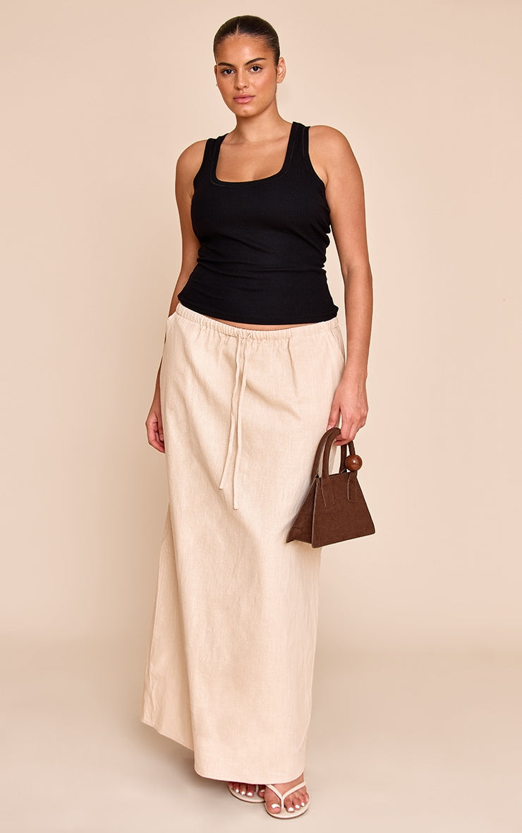 Plus Natural Premium Linen Drawstring Maxi Skirt