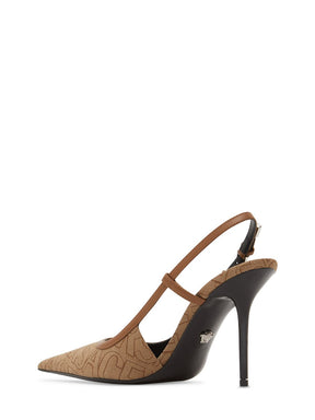 Versace 95mm Jacquard & leather slingback pumps