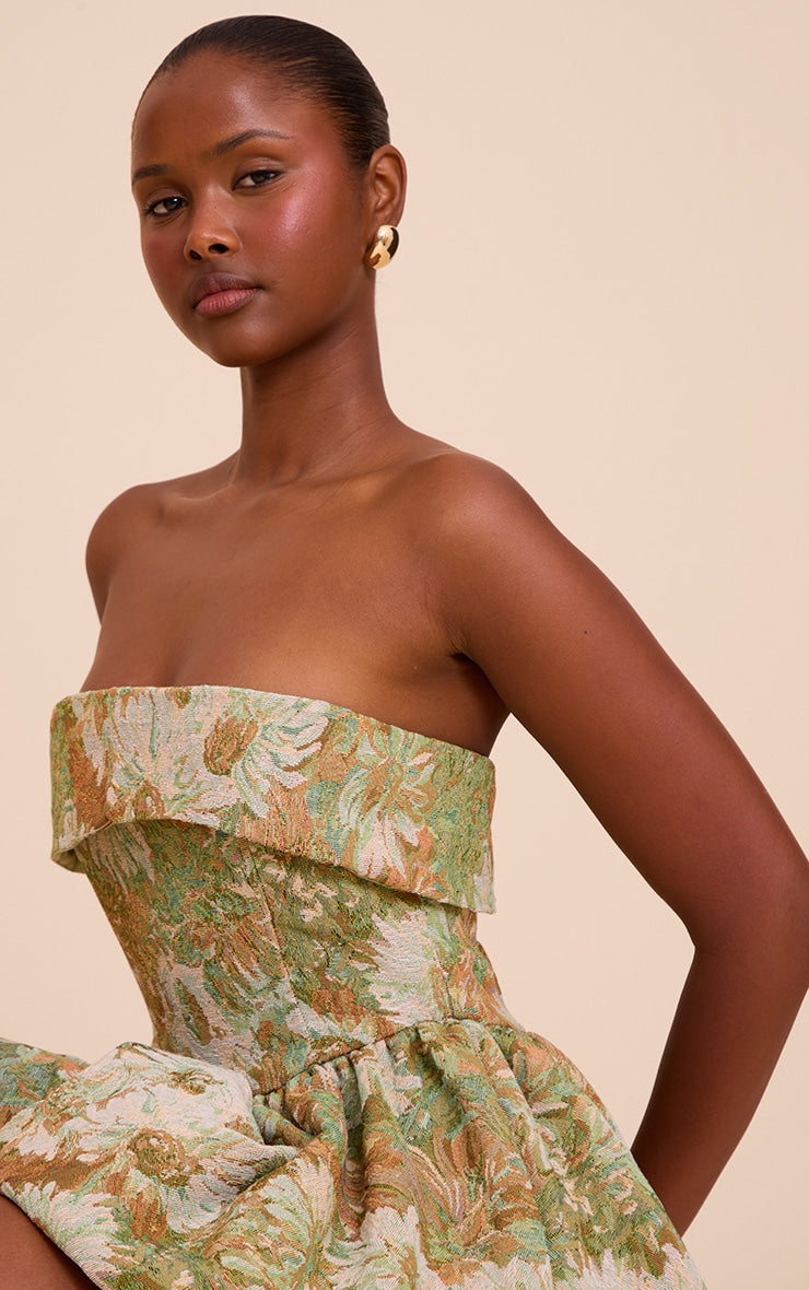 Sage Floral Tapestry Bandeau Extreme Puffball Dress