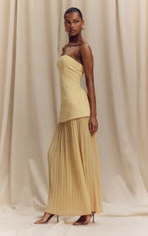 Lemon Bandeau Pleated Chiffon Skirt Panel Maxi Dress