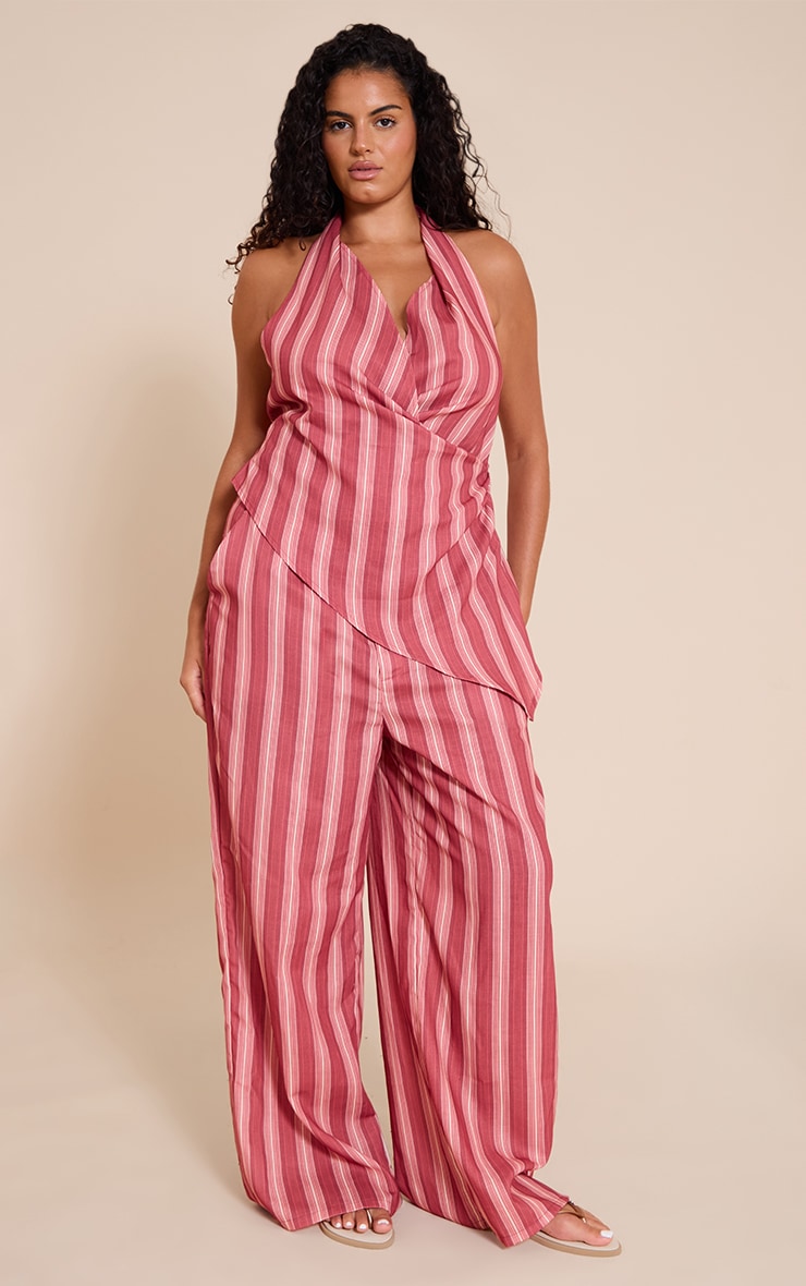 Plus Red Pinstriped Wide Leg Trousers