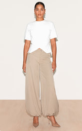 Taupe Woven Puffball Cuffed Trousers