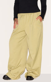 Plus Sage Green Woven Elasticated Waist Wide Leg Trousers