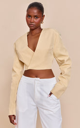 Butter Yellow Wrap Waist Tie Blazer