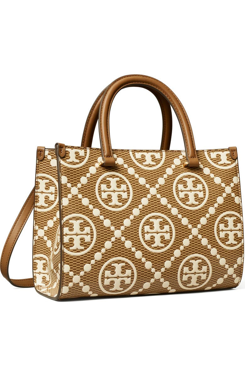 T Monogram Embossed Textured Leather Tote