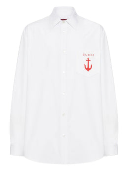 Gucci Anchor-Embroidered Cotton Shirt
