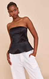 Black Satin Peplum Corset