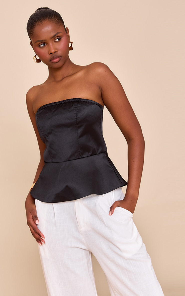 Black Satin Peplum Corset
