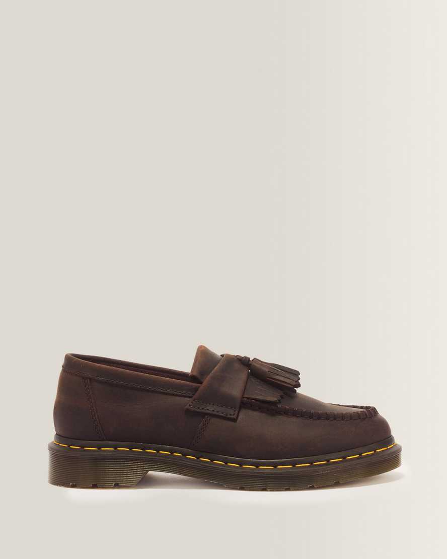 Adrian Crazy Horse Leather Tassel Loafers — Dark Brown
