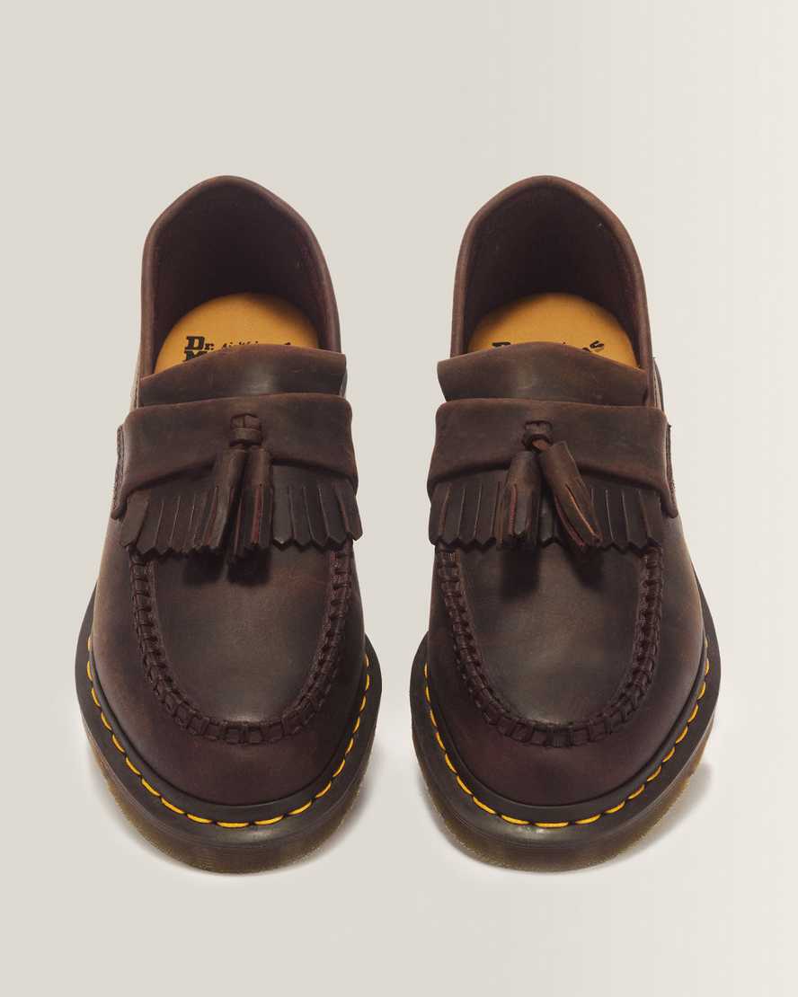 Adrian Crazy Horse Leather Tassel Loafers — Dark Brown
