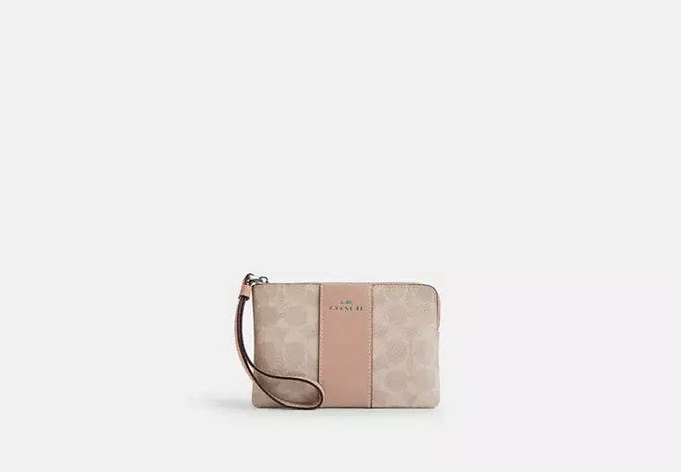 Coach Corner Zip Wristlet In Signature Canvas With Stripe - Wallets | Shop From The Mirage