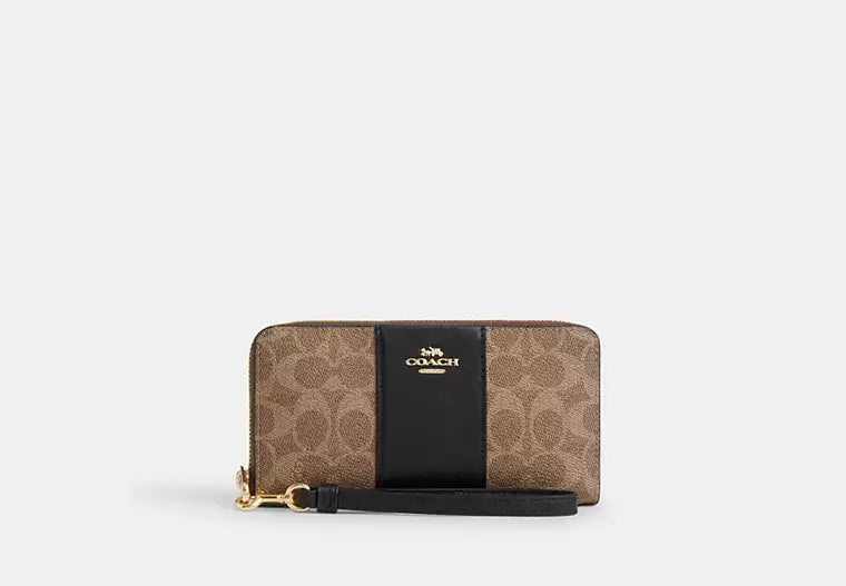 Coach Long Zip Around Wallet In Signature Canvas With Stripe - Wallets | Shop From The Mirage