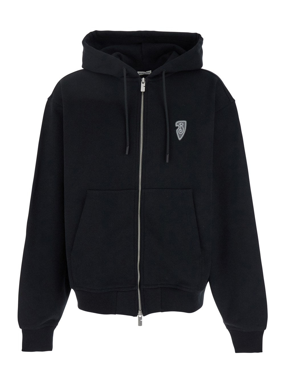 Burberry Black Zip-Up Hoodie with Maxi Equestrian Knight Print on the Back in Cotton Man