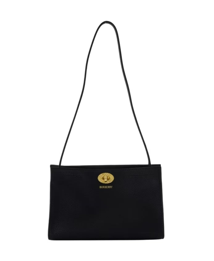 Black Leather Shoulder Bag with Twist Lock