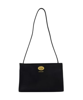 Black Leather Shoulder Bag with Twist Lock