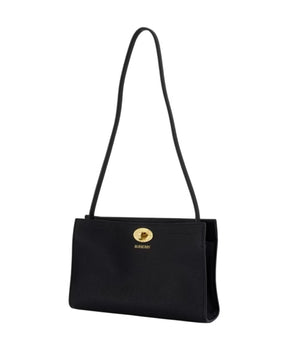 Black Leather Shoulder Bag with Twist Lock
