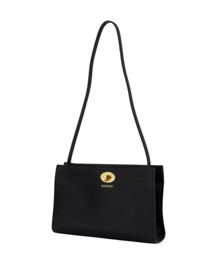 Black Leather Shoulder Bag with Twist Lock