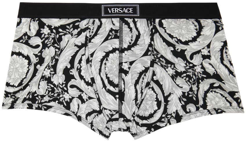 Versace Underwear Gray & Black Printed Graphic Pattern Boxers