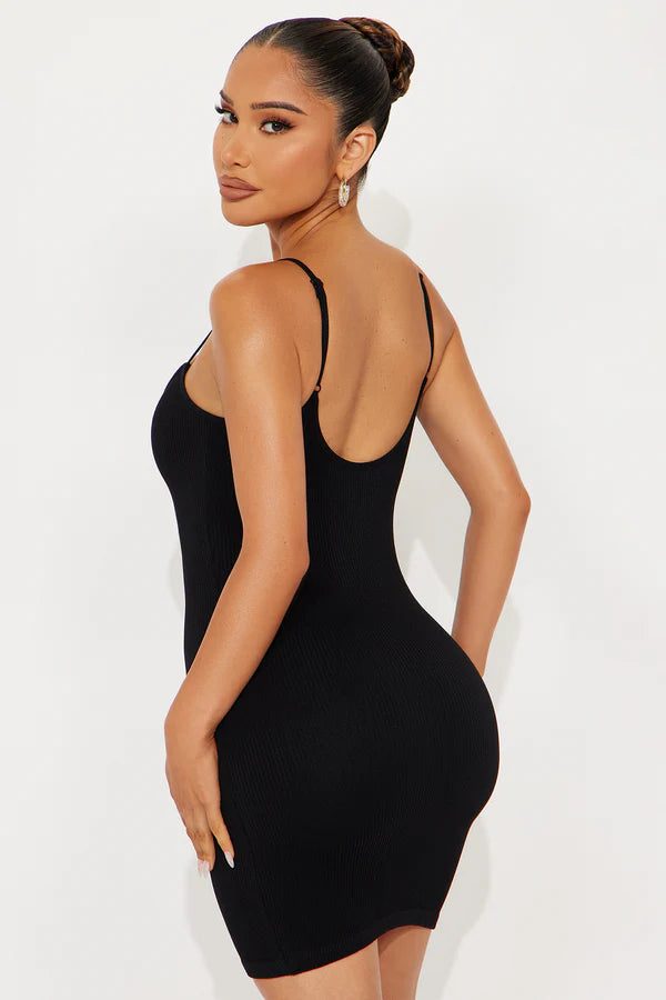 Serenity Sculpted Seamless V Neck Mini Dress - Black