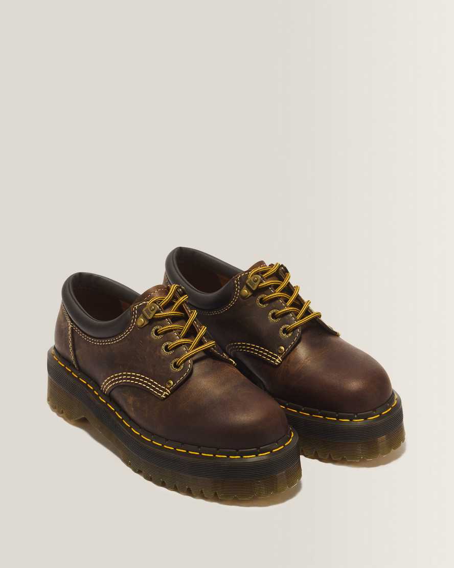 8053 Arc Crazy Horse Leather Platform Casual Shoes — Dark Brown