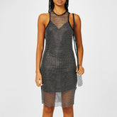 X Bella Poarch Silver Glitter Mesh Dress