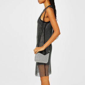 X Bella Poarch Silver Glitter Mesh Dress
