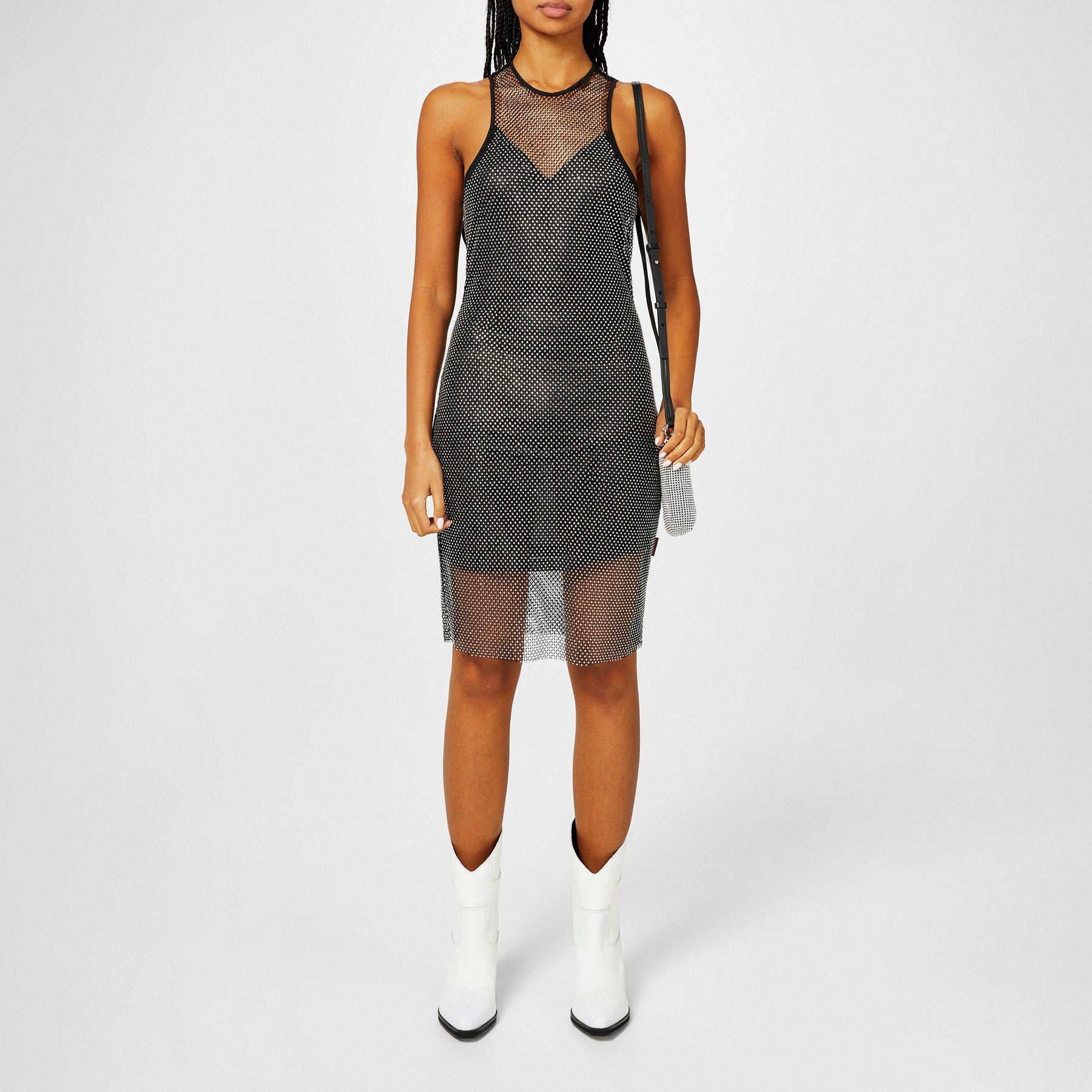 X Bella Poarch Silver Glitter Mesh Dress