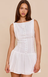 White Scoop Back Button Down Shift Dress