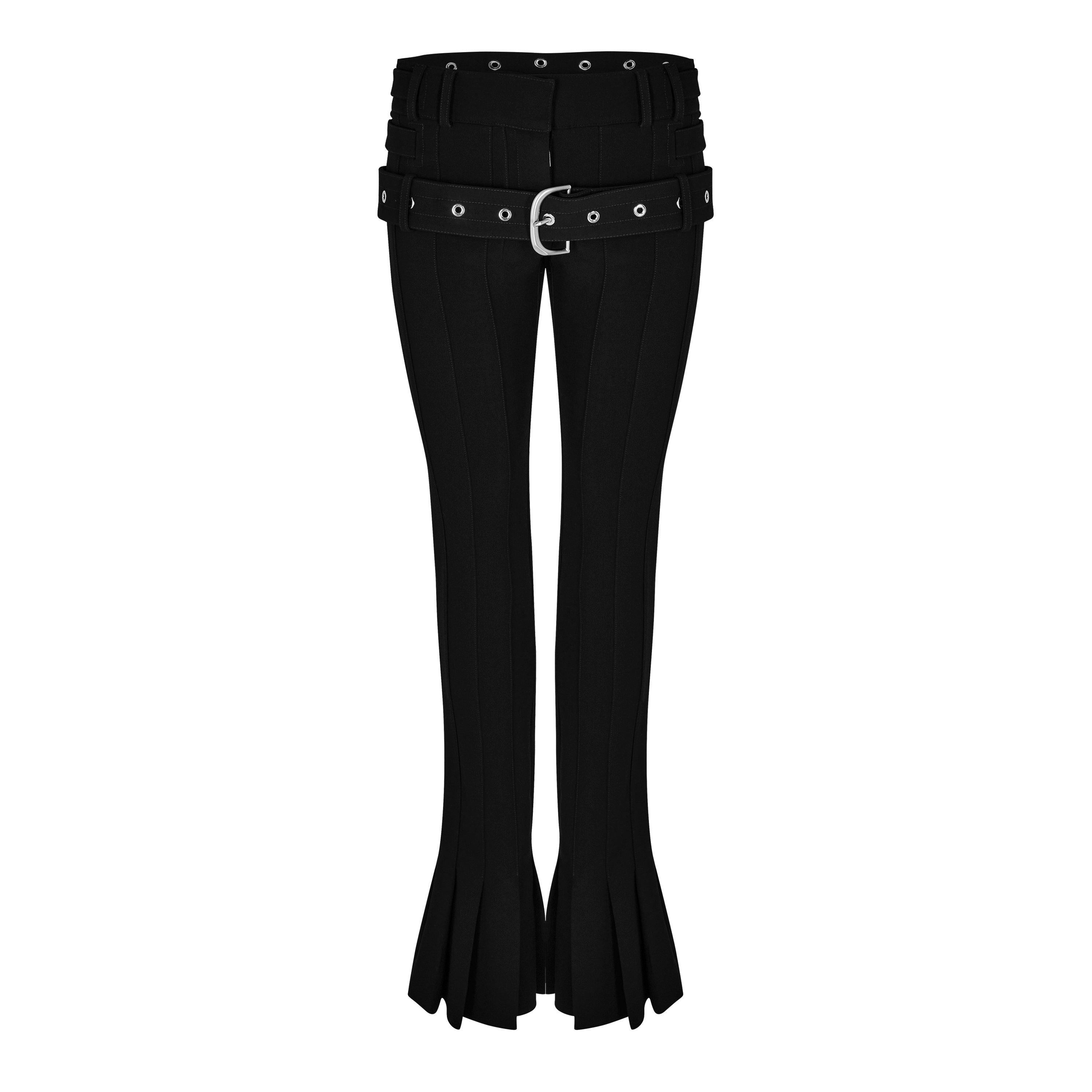 Double Waist Low Rise Flared Trousers