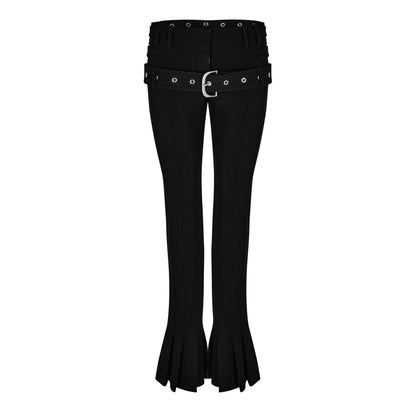 Double Waist Low Rise Flared Trousers