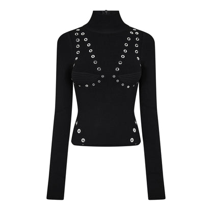 Eylts Mock Neck Viscose Long Sleeve Embellished Jumper
