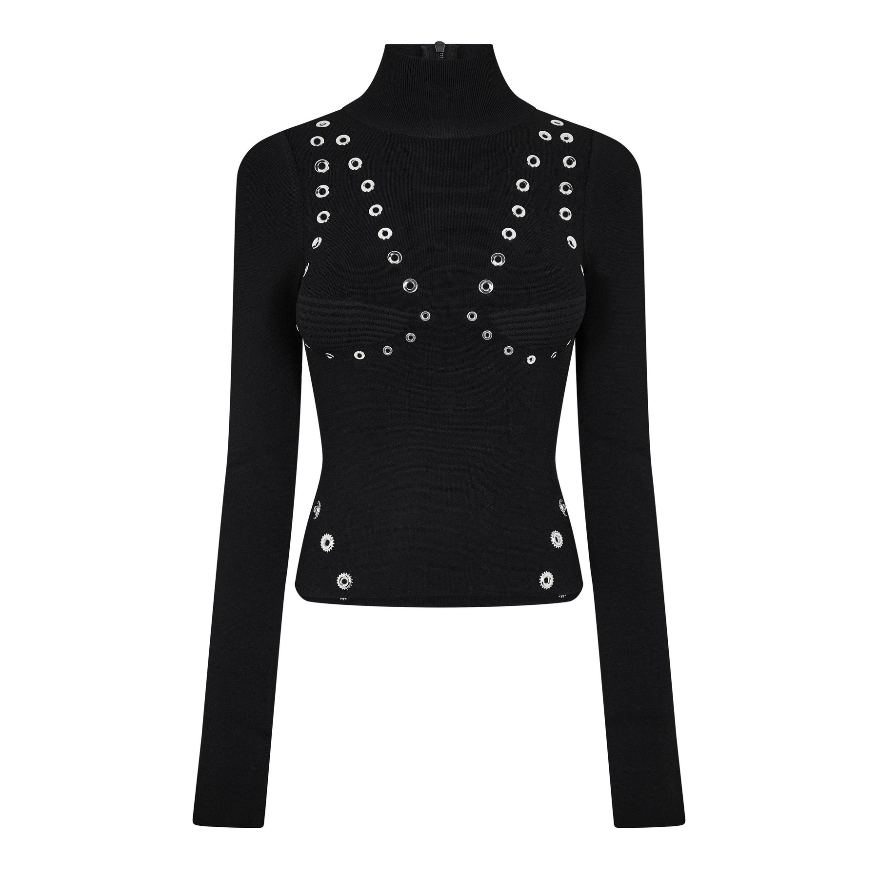 Women's Eyelet Knitted Top with Silver-tone Embellishments