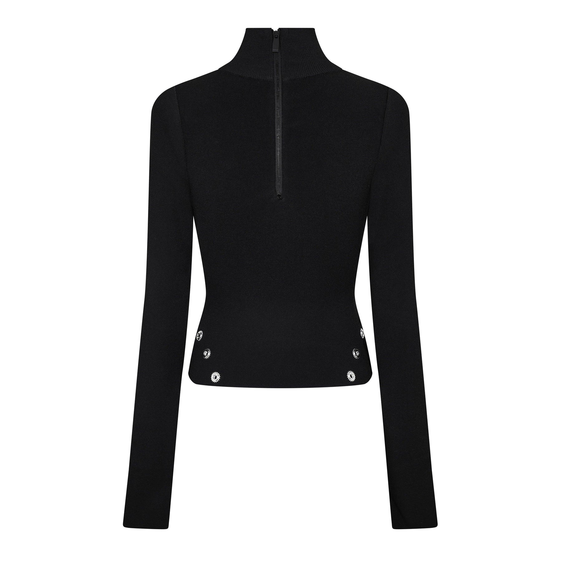 Women's Eyelet Knitted Top with Silver-tone Embellishments