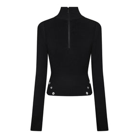 Women's Eyelet Knitted Top with Silver-tone Embellishments