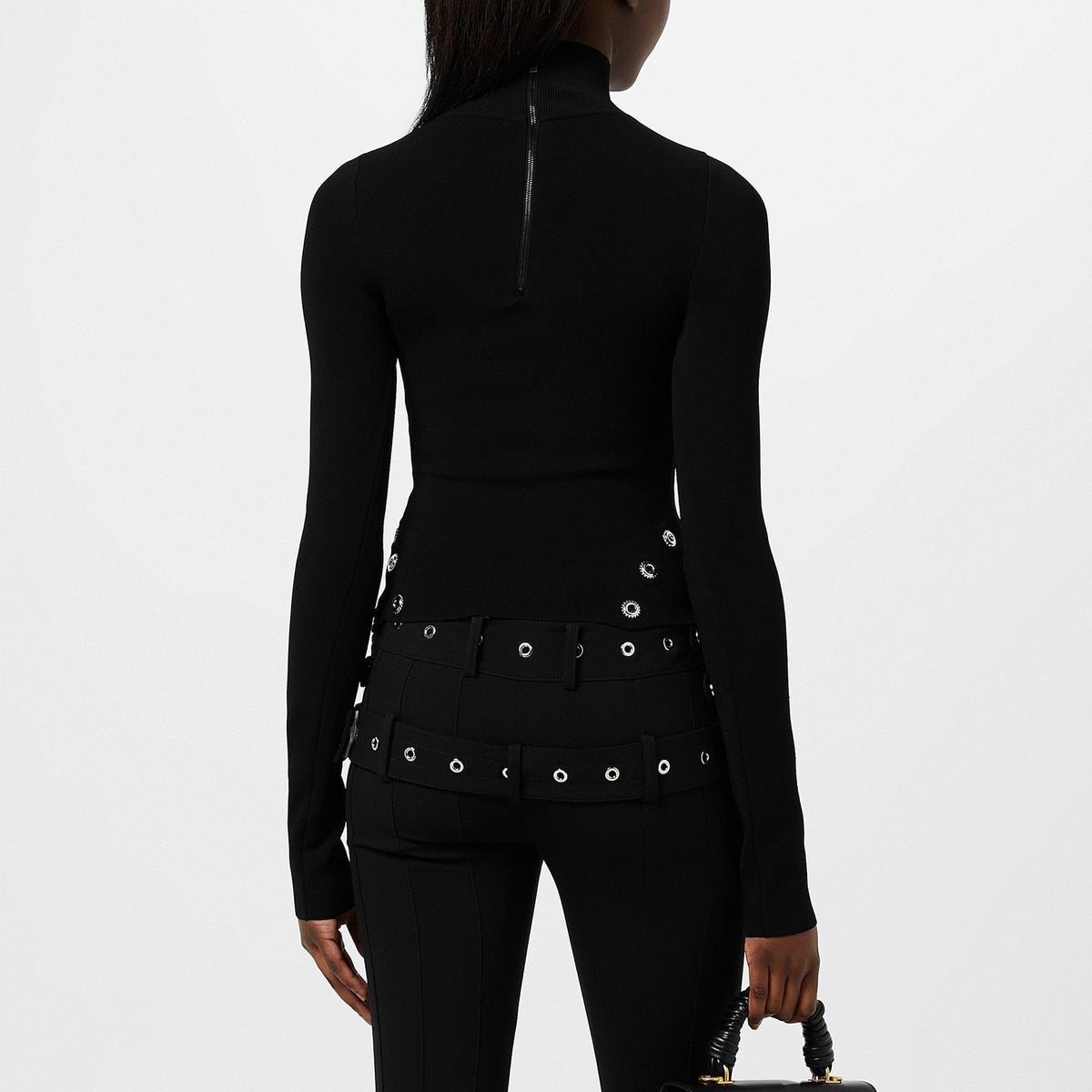 Women's Eyelet Knitted Top with Silver-tone Embellishments