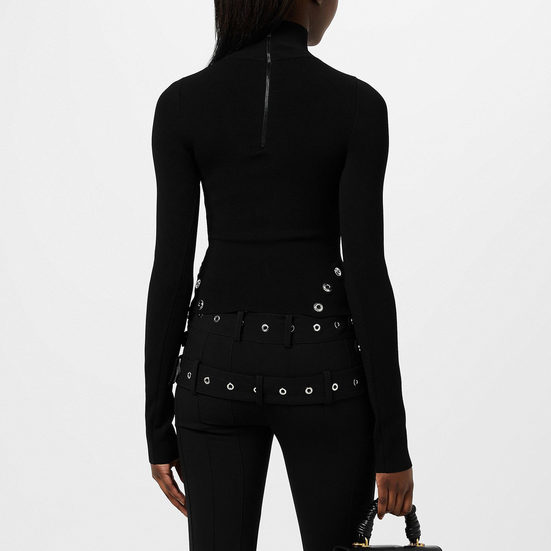 Women's Eyelet Knitted Top with Silver-tone Embellishments