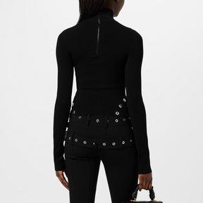 Women's Eyelet Knitted Top with Silver-tone Embellishments