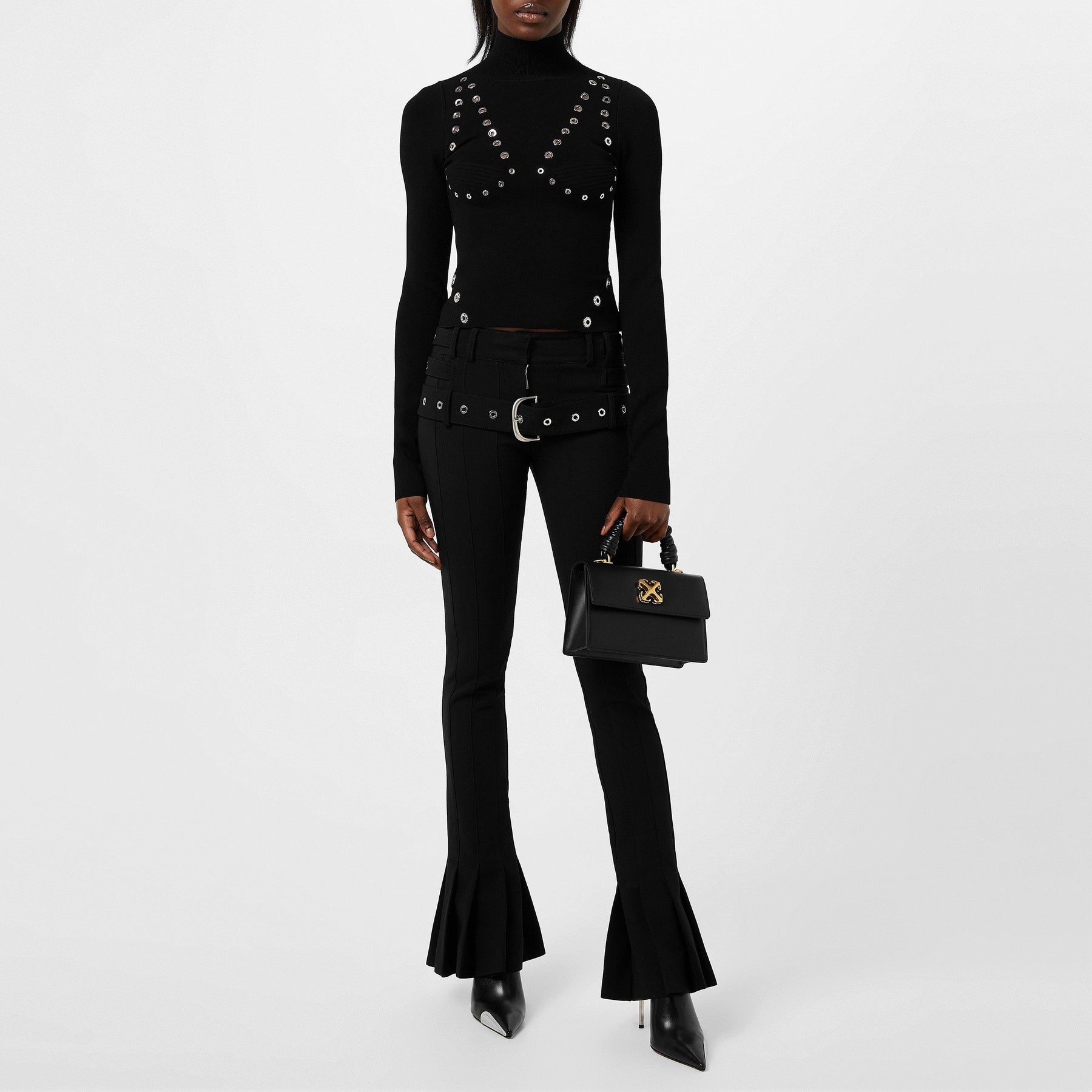 Women's Eyelet Knitted Top with Silver-tone Embellishments