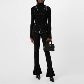 Women's Eyelet Knitted Top with Silver-tone Embellishments