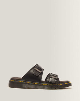 Josef Analine Leather Buckle Slide Sandals — Black