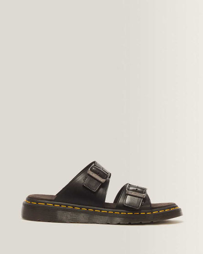 Josef Analine Leather Buckle Slide Sandals — Black