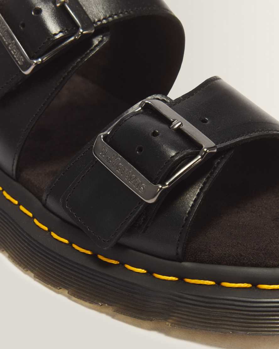 Josef Analine Leather Buckle Slide Sandals — Black
