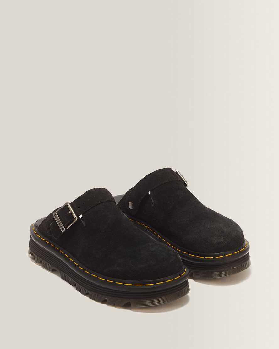 Zebzag Suede Casual Slingback Platform Mules — Black