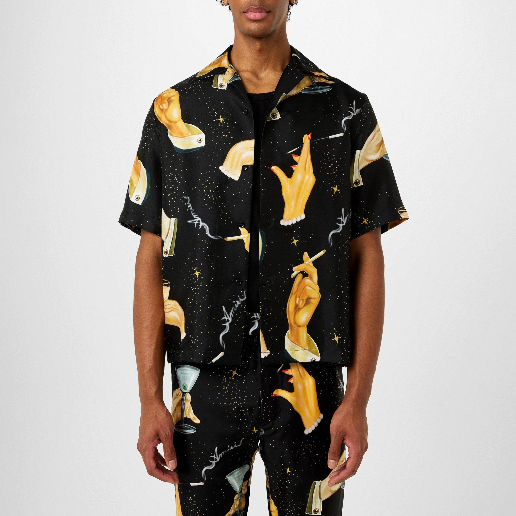 Champagne-Print Silk Shirt