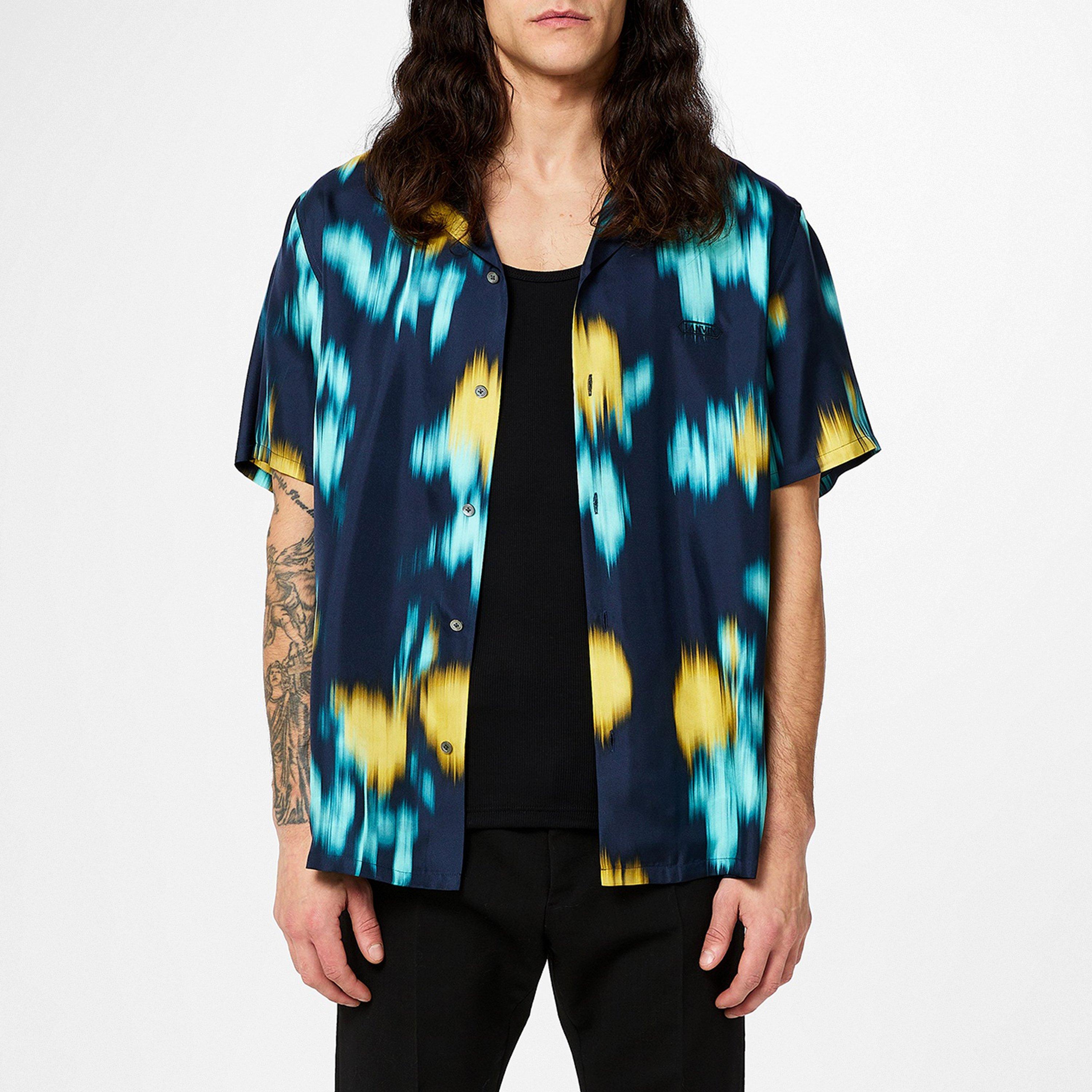 Blurred Floral Print Bowling Shirt