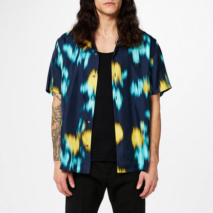 Blurred Floral Print Bowling Shirt