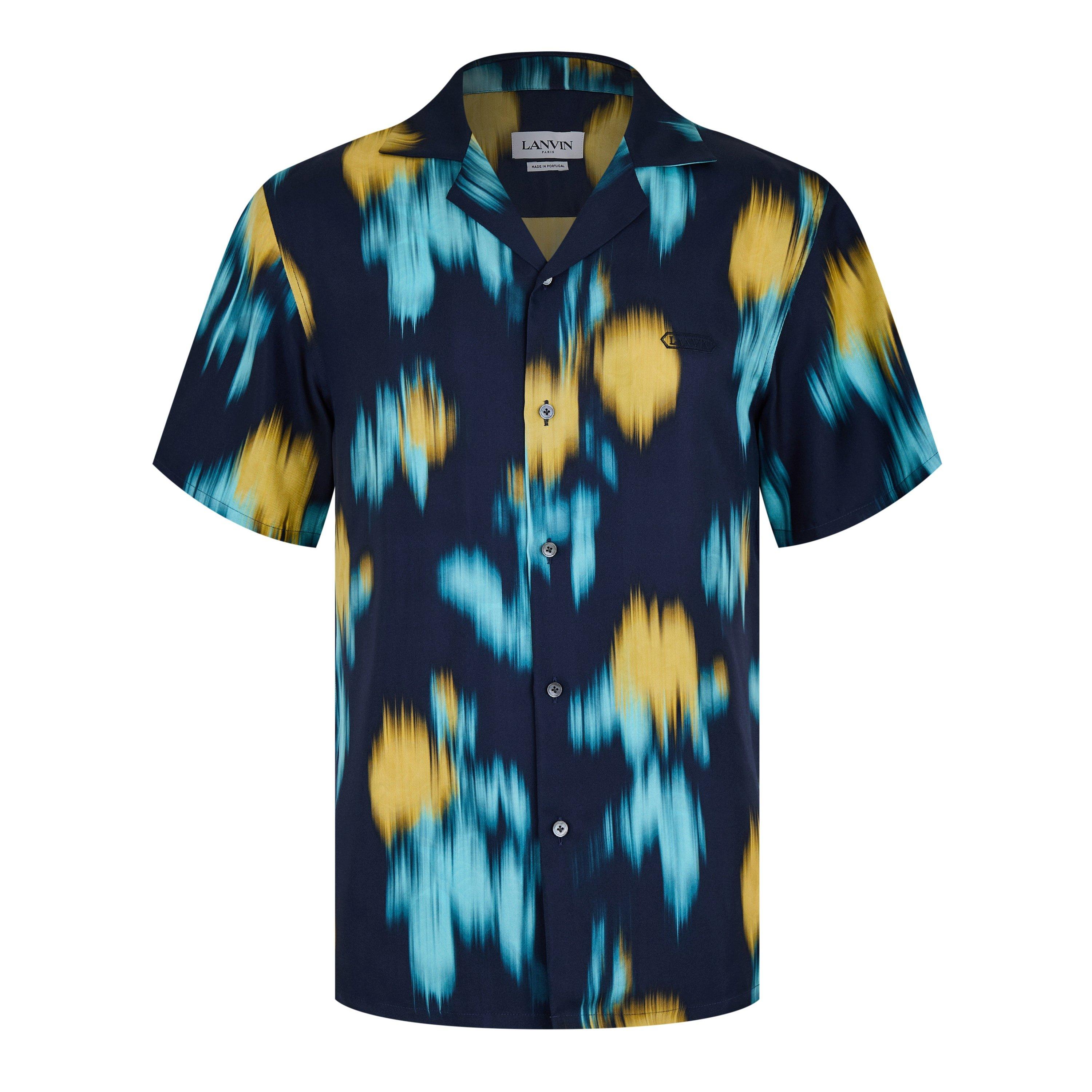 Blurred Floral Print Bowling Shirt